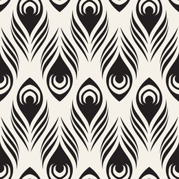 vector seamless pattern with stylized peacock feather. monochrome elegant background