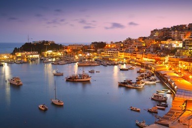 evening in mikrolimano marina in athens, greece.