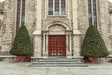 the doors of the church  in nha trang cathedral, nha trang, vietnam.