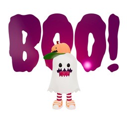 3d illustrated cute halloween ghost on background. including, ghost, boo and pumpkin's cap