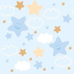 cute stars and clouds  pattern vector illustration