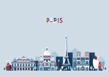 paris (france) city skyline vector background. flat trendy illustration.