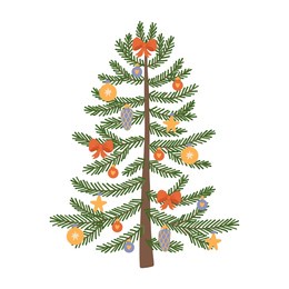 vector decorated with glass ornaments christmas tree, isolated on white background