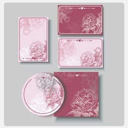 wedding invitation card set and rsvp  cards with wild rose. template vector.