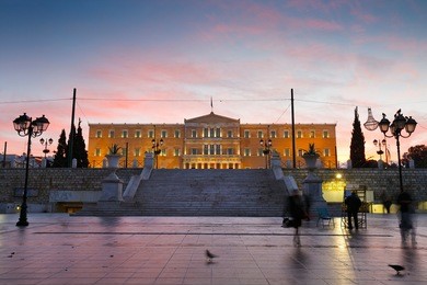 building of greek parliament in syntagma square, athens.