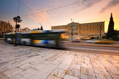 building of greek parliament in syntagma square, athens.