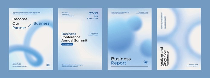 gradient blue business poster template vector set. vector set of business pastel blue poster. professional business annual poster. minimal and simple poster design set.
