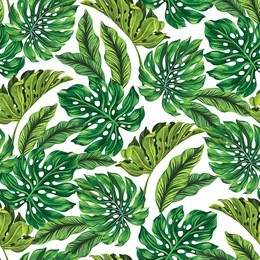 vector seamless tropical leaves pattern. strong greens leaves of exotic monstera plant. retro style illustration.