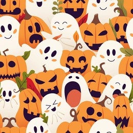 fun and festive seamless halloween pattern with playful ghosts and jack o lantern pumpkins