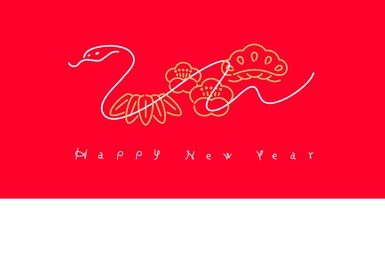 new year's material: simple and stylish line art new year's card material with pine, bamboo, plum and snake (year of the snake)
