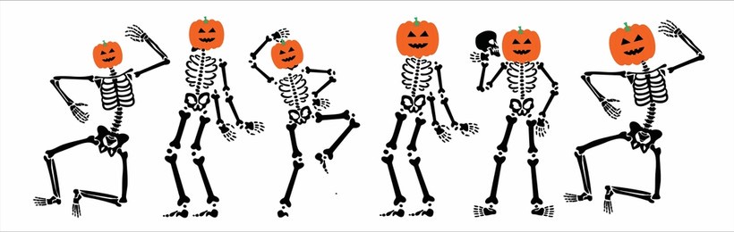 happy halloween, skeletons, halloween party dancing skeleton, and skeleton shirt vector