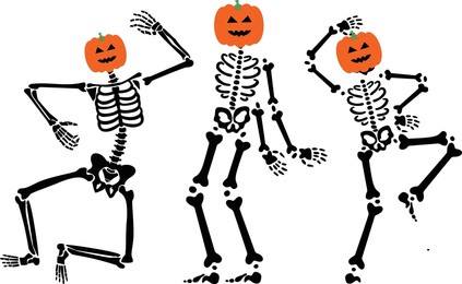 spooky and fun halloween party vector illustration featuring dancing skeletons. perfect for party invitations, decorations, posters, and social media graphics. ideal for halloween-themed designs,