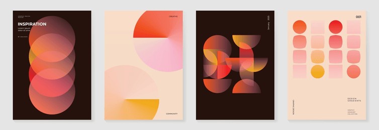 collection of 70s color gradient poster background vector. set of retro wall decoration, groovy, trippy, geometric shape. vintage hippie wall art for interior, decorative, banner, cover, card.