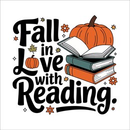 fall in love with reading. pumpkin and book. books stacked. pumpkin on top. vector autumn image