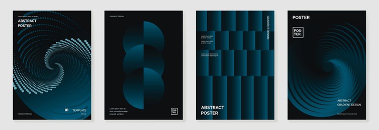 modern gradient poster background vector set. minimalist cover template with monotone perspective geometric prism shapes, halftone collection. ideal design for social media, cover, banner, flyer.