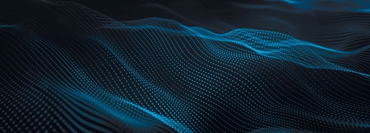 futuristic particle wave. abstract technology background. big data visualization. 3d widescreen. vector illustration