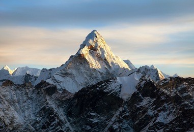 evening view of ama dablam on the way to everest base camp - nepal