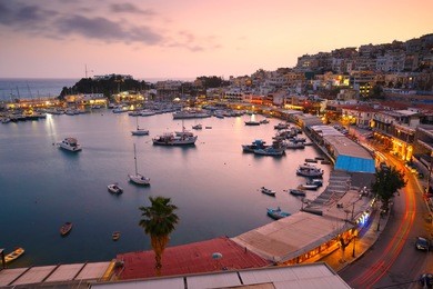 evening in mikrolimano marina in athens, greece.