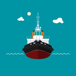 tugboat, a front view of the push boats, tow boat for to-wage and mooring of other courts , vector illustration