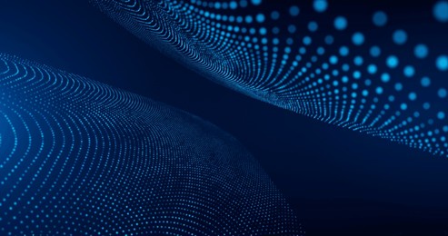 abstract futuristic wavy background. waves of particles and dots.technology background with blue light, digital wave effect, corporate concept