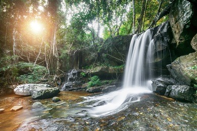 kbal spean in siem reap, cambodia. beautiful nature lsndscape with waterfall in jungles.