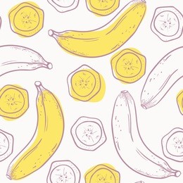 outline stylized seamless pattern with banana in vector