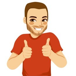 positive young man making thumbs up sign with both hands