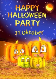 cute pumpkins celebrate halloween in a festive and spooky atmosphere. perfect for several designs such as: brochures, posters, merchandise and standing banners.