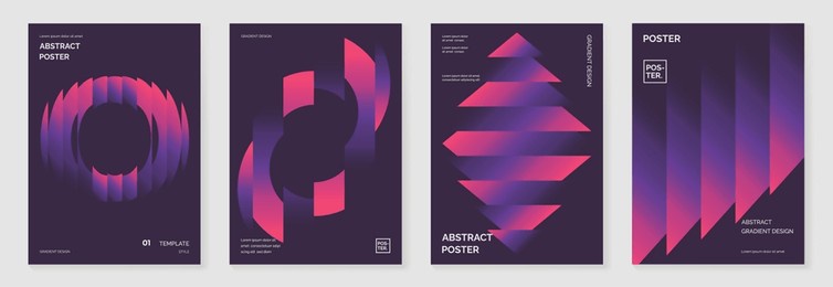 modern gradient poster background vector set. minimalist cover template with vibrant perspective geometric prism shapes collection. ideal design for social media, cover, banner, flyer.