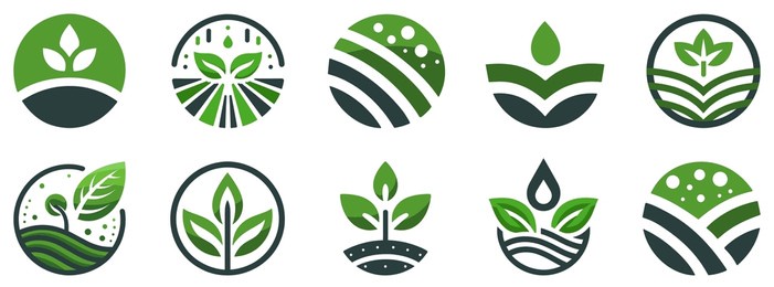 agriculture logo design. set of icon. agronomy logo with plants on a fields on white background. vector illustration.