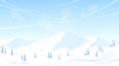 winter landscapes. snow-covered mountains and hills. trees in snowdrifts. frosty day, clear sky. vector illustration for banner, background, greeting card, invitation.
