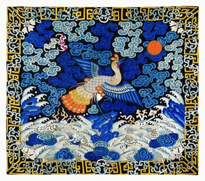 chinese rank badge for a third degree civil official (1900) vintage embroidery.  vintage bird art drawing, art print, old illustration, bird painting.