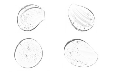 real white gel serum texture. clear skin care liquid drops. cosmetic product swatch isolated on white background