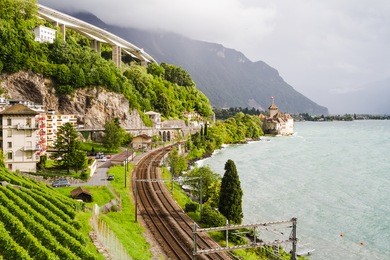 the chillon castle at lake geneva, montreux, switzerland
