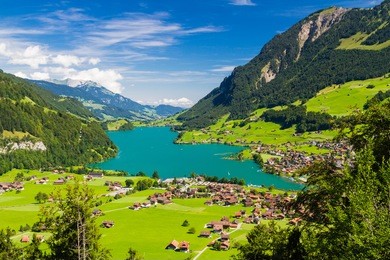 lake lungern valley from brunig pass, switzerland