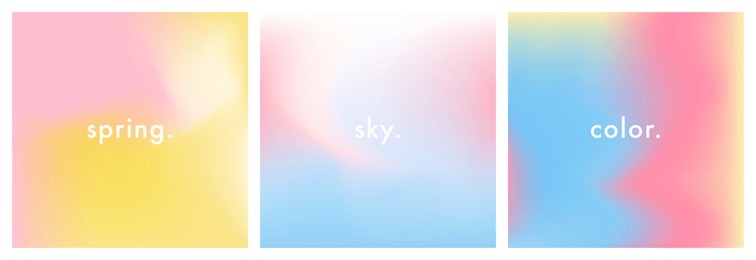 light blue, yellow and rose pink gradient background. abstract romantic sky texture. relax. wave gradation pattern. aesthetic bg. set of 3 square vector gradient background for poster, ig, social post