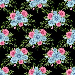 lovely flower seamless pattern. with blue and pink color tone. design for fabric, carpet, background, decorative, textile, wallpaper, wrapping paper, printing.