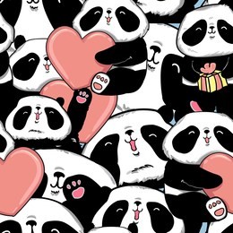 design greeting card for valentine's day. panda. heart. black and white bear. vector. illustration. panda seamless. happy birthday package