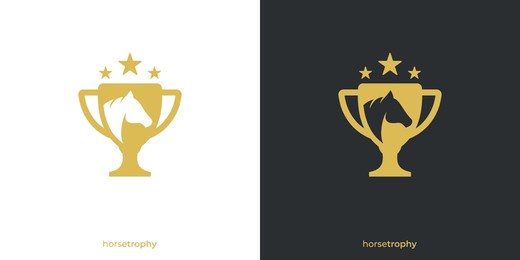 creative horse champion logo. horse shoes and trophy with vintage label style, stamp, emblem retro hipster. horse league logo icon symbol vector design template.