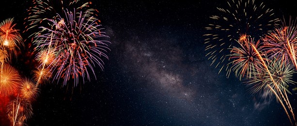 fireworks with blur milky way background