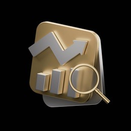 3d growth analysis icon with gold magnifying glass - financial and business analytics symbol