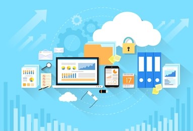 computer device data cloud storage security flat design vector illustration