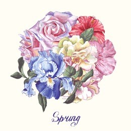 spring illustration with watercolor flowers