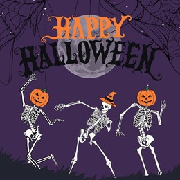 happy halloween spooky skeleton dancing pumpkin