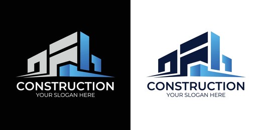 building construction logo design, real estate logo, real estate with modern concept home building logo design inspiration
