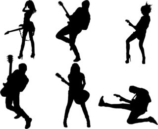 the set of 6 guitar player silhouette