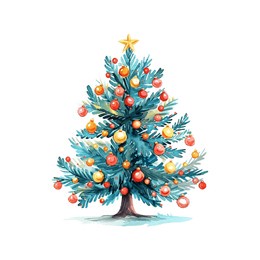 christmas decorated tree vector illustration in watercolor style