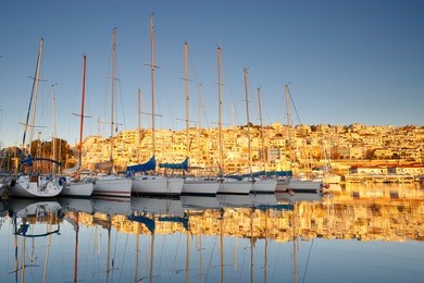 morning in mikrolimano marina in athens, greece.