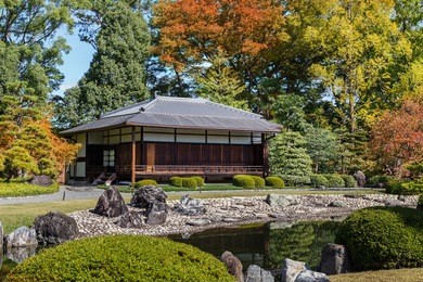 seiryu-en garden and teahouse at nijo castle in kyoto, japan 