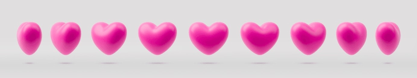 3d heart rotation. animated pink heart set. love symbol turn around for game animation, sequence sheet effect for video, greeting card. valentines day vector illustration isolated on white